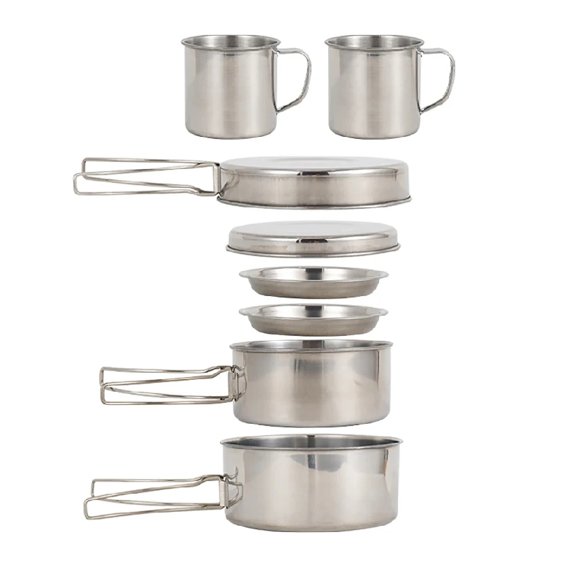 Camping Cooking Pots And Pans Set - 8 adet/takım kamp tencere seti paslanmaz