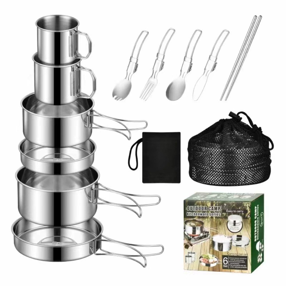 Camping Cooking Pots And Pans Set - 12 adet macera kampı pişirme seti
