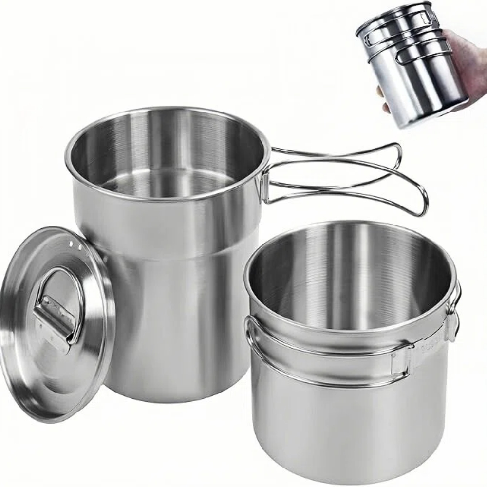 Camping Cooking Set Stainless Steel - Katlanabilir Kamp Bardakları Kupalar Kamp Tenceresi