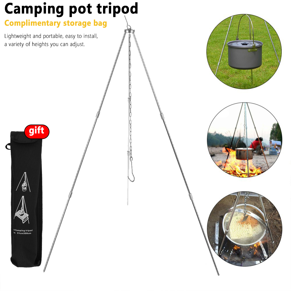 Camping Cooking Pot Tripod - Kamp Kamp Ateşi Tripod Asılı Pot