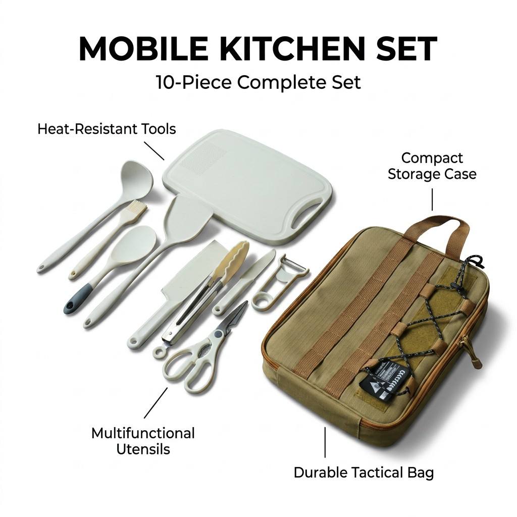 Camping Cooking All In One - Taşınabilir 9 Adet Kamp Mutfak Gereçleri