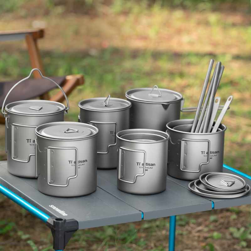 Camping Cooking Set Stainless Steel - Tiartisan Açık Titanyum Hafif Taşınabilir Çay