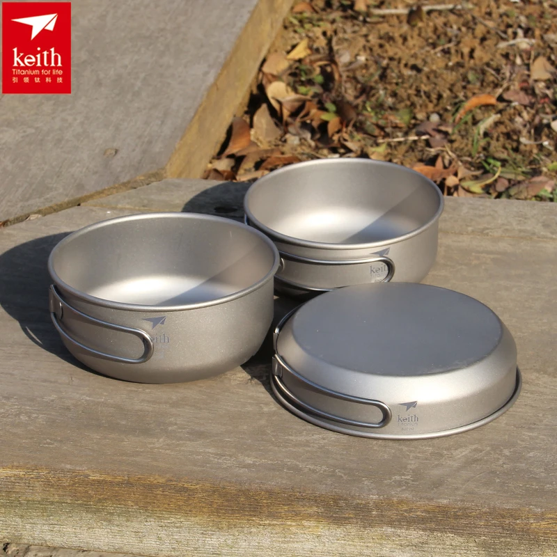 Camping Cooking Set Stainless Steel - Keith 3 ADET Titanyum Tencere Tavalar