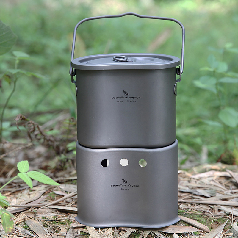 Camping Cooking Wood Stove - Sınırsız Voyage titanyum TENCERE SETİ açık