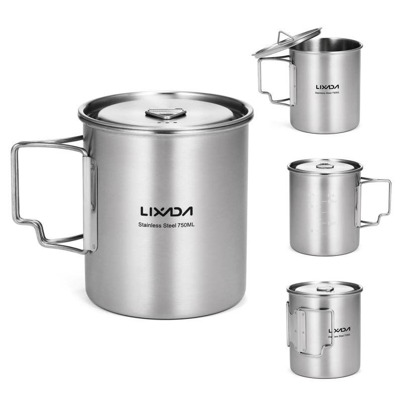 Camping Cooking Set Stainless Steel - Lixada 750ml fincan açık paslanmaz çelik