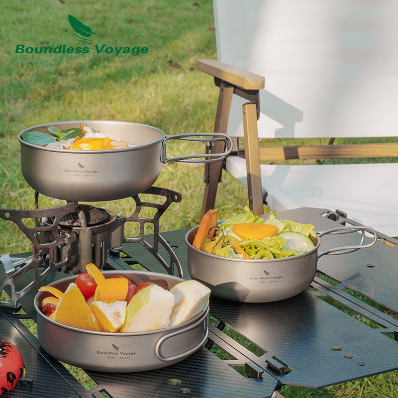 Camping Cooking Pots And Pans Set - Sınırsız Yolculuk Titanyum Kamp Yemek Pişirme