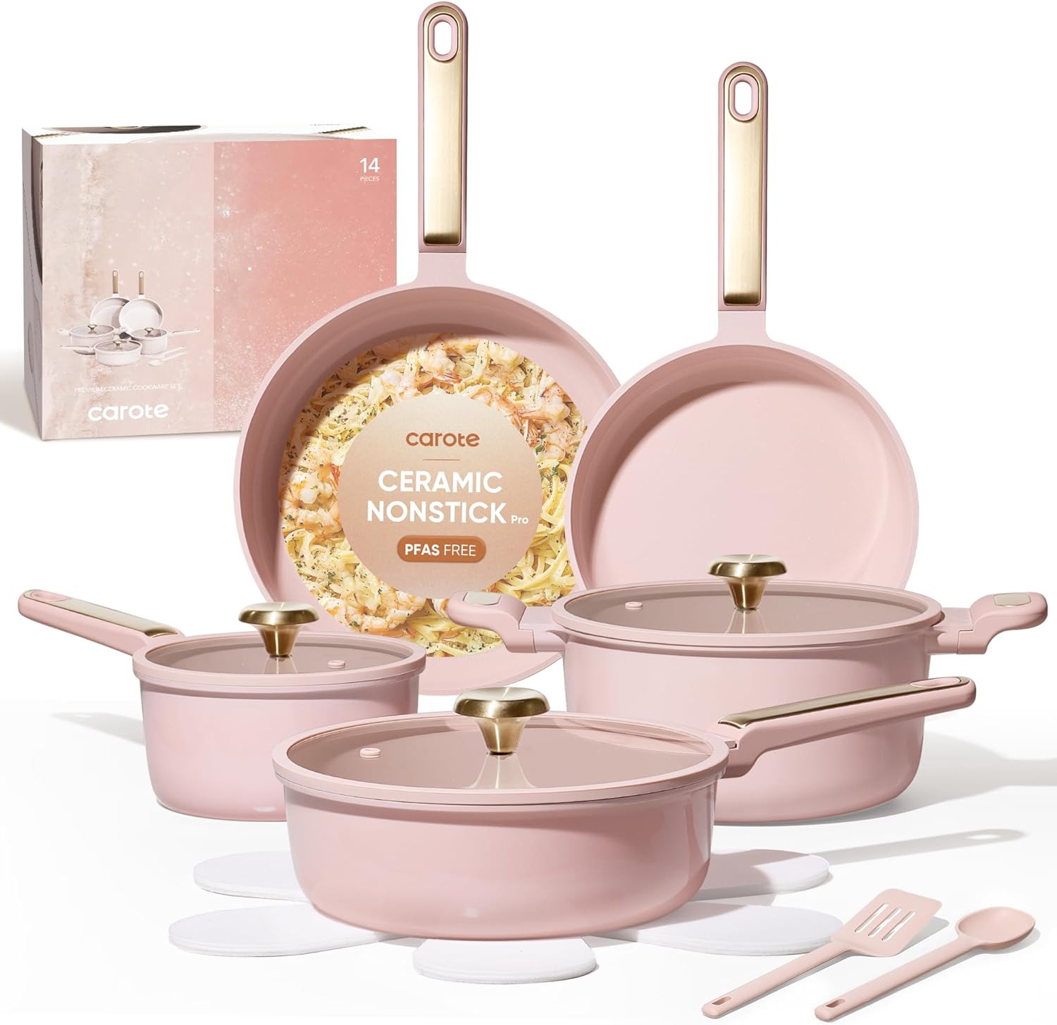 Camping Cooking Pots And Pans Set - Yapışmaz Seramik Tencere Seti, 14 Parça