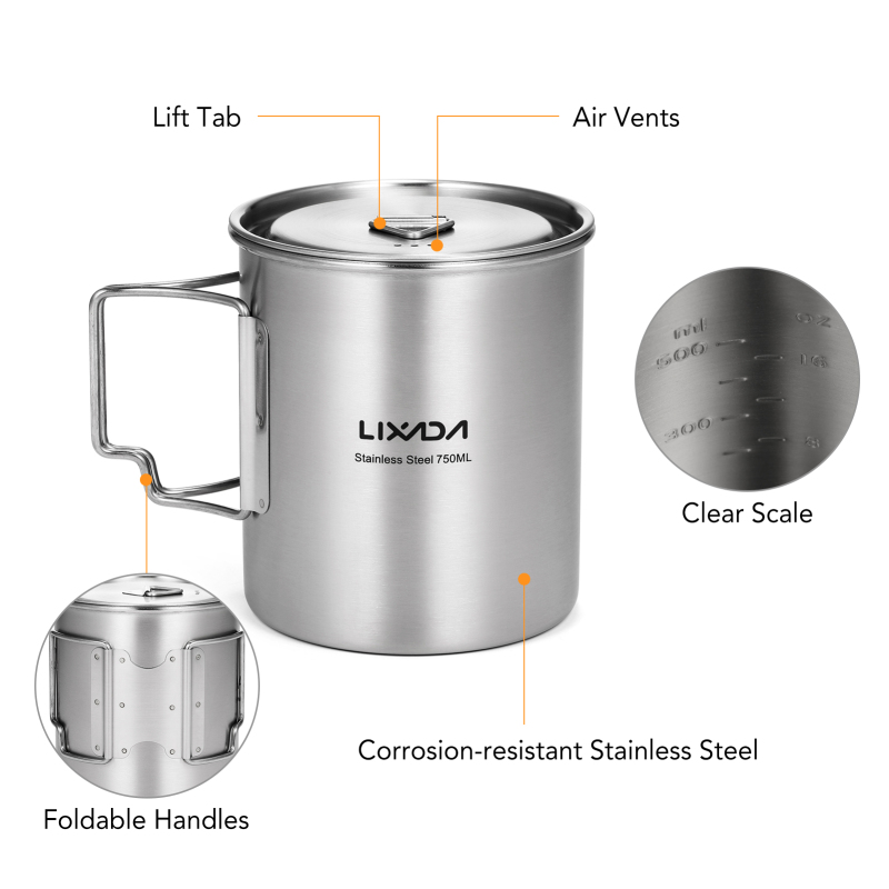 Lixada 750ml fincan açık pasla - Camping Cooking Set Stainless Steel incelemesi ve fiyatı
